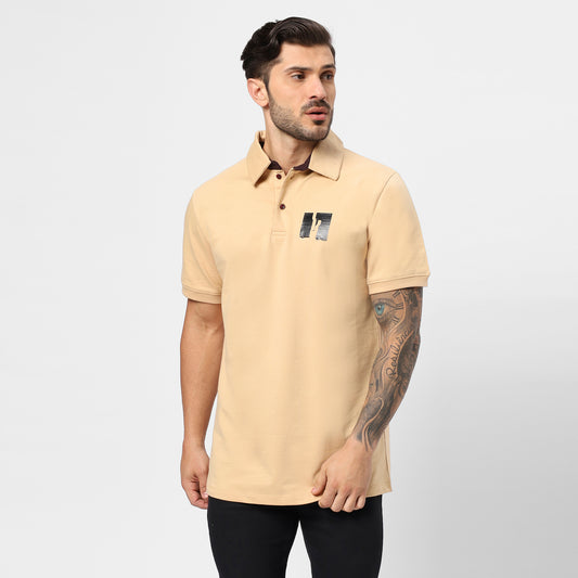 Men’s Beige 240 GSM French Terry Polo T-Shirt