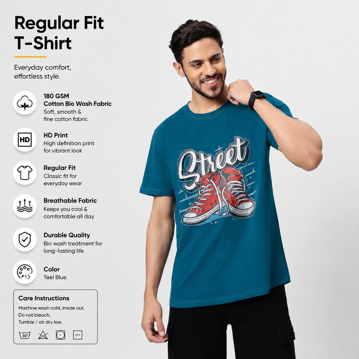 STREET Teal Blue T-Shirt – 180 GSM Cotton | YAIL