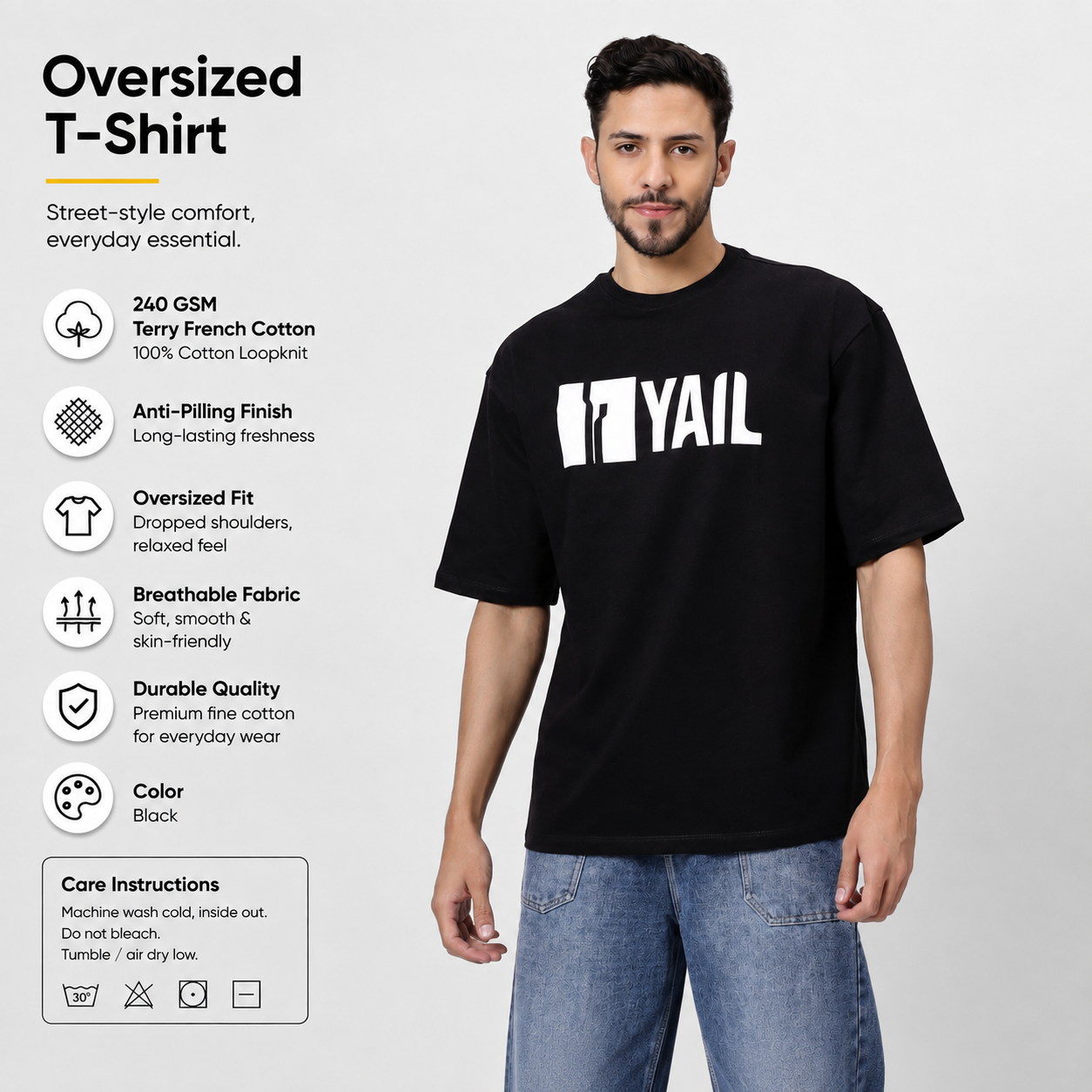 YAIL™ Worldwide Freedom Tee - Black Oversized