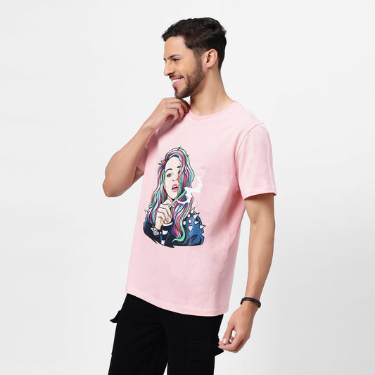 YAIL™ Baby Pink Pop Art Tee - 180 GSM Bio Wash Soft Cotton Regular Fit
