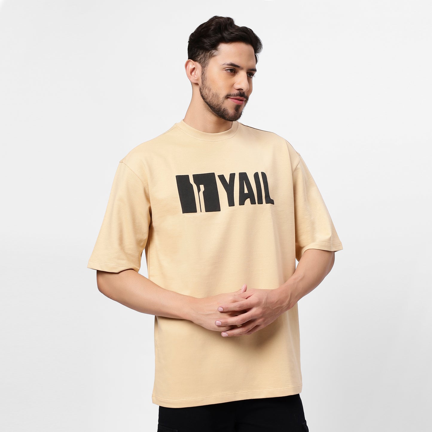 Beige Oversized Tee | Yes You Can Bear Graphic Back Print | Y2K Streetwear Statement Fit