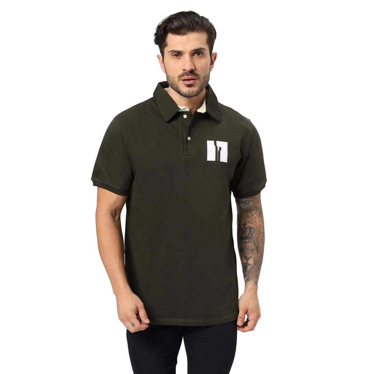 Men’s Dark Olive 240 GSM French Terry Polo T-Shirt