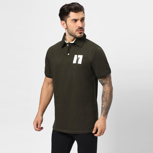 Men’s Dark Olive 240 GSM French Terry Polo T-Shirt