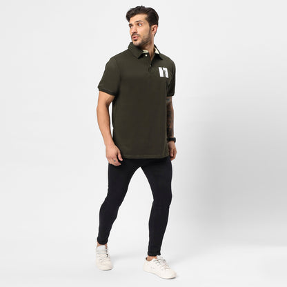 Men’s Dark Olive 240 GSM French Terry Polo T-Shirt