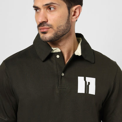 Men’s Dark Olive 240 GSM French Terry Polo T-Shirt