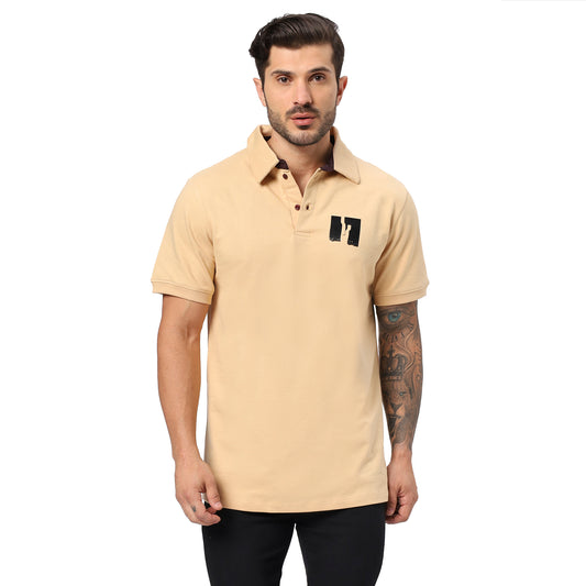 Men’s Beige 240 GSM French Terry Polo T-Shirt