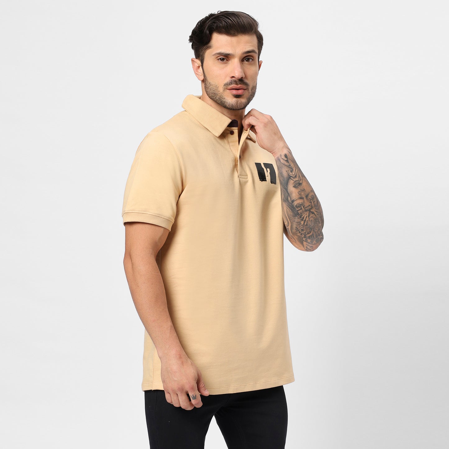Men’s Beige 240 GSM French Terry Polo T-Shirt