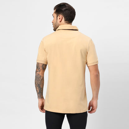 Men’s Beige 240 GSM French Terry Polo T-Shirt