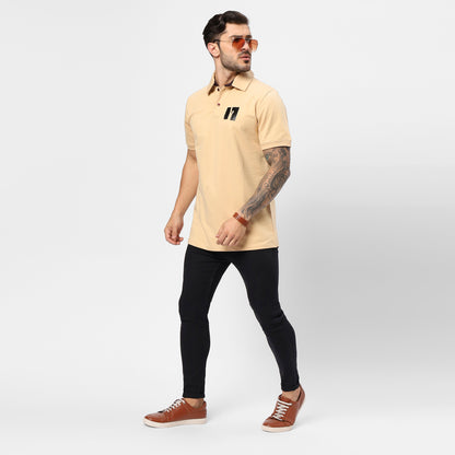 Men’s Beige 240 GSM French Terry Polo T-Shirt