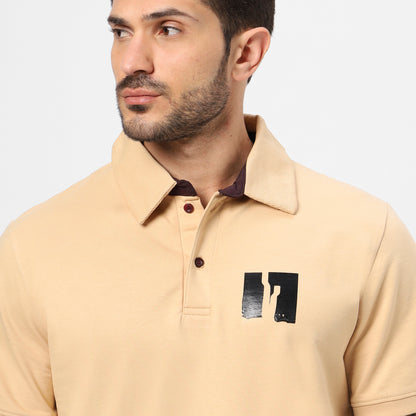 Men’s Beige 240 GSM French Terry Polo T-Shirt