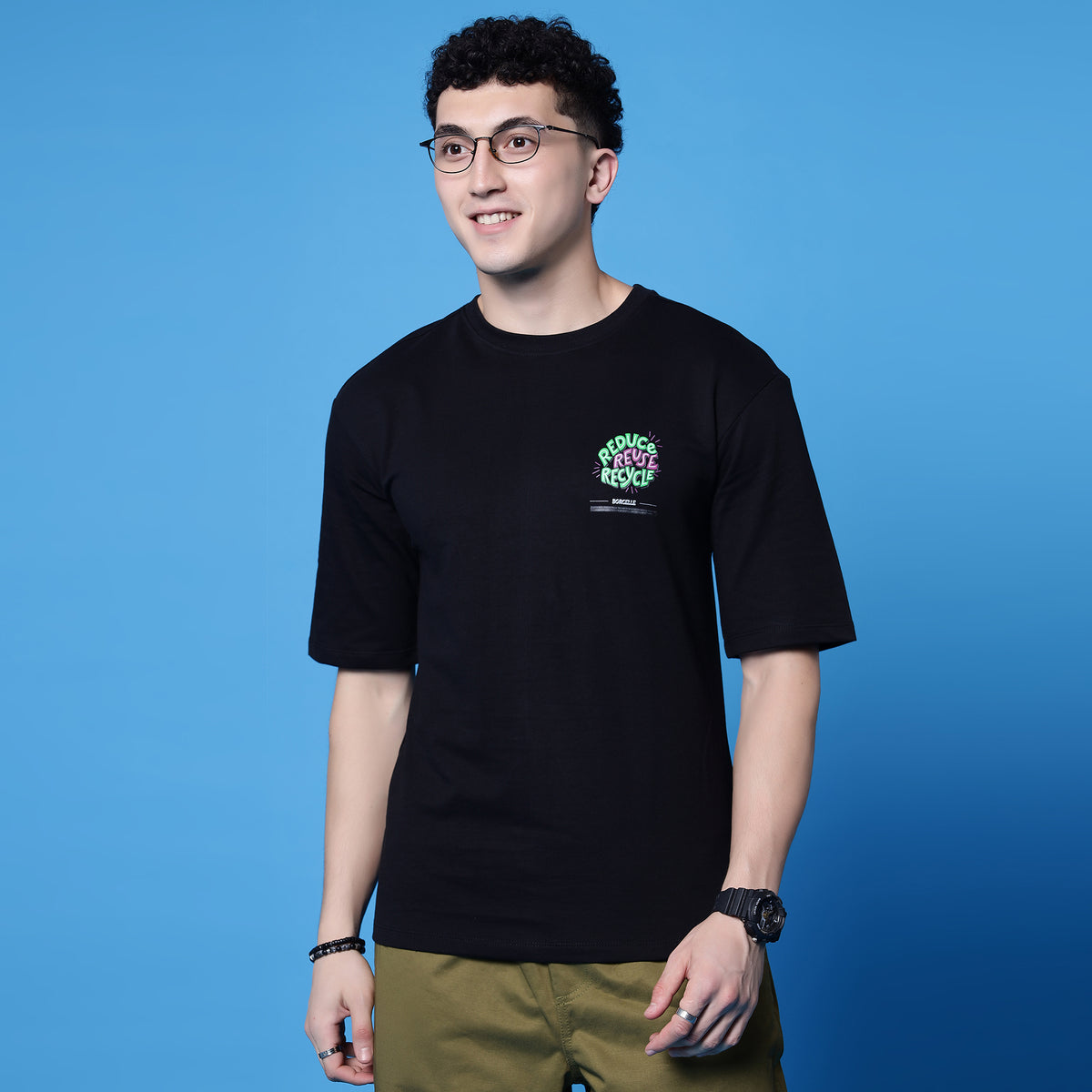 BORCELLE Black Oversized T-Shirt | 240 GSM French Terry Cotton | Streetwear Tee