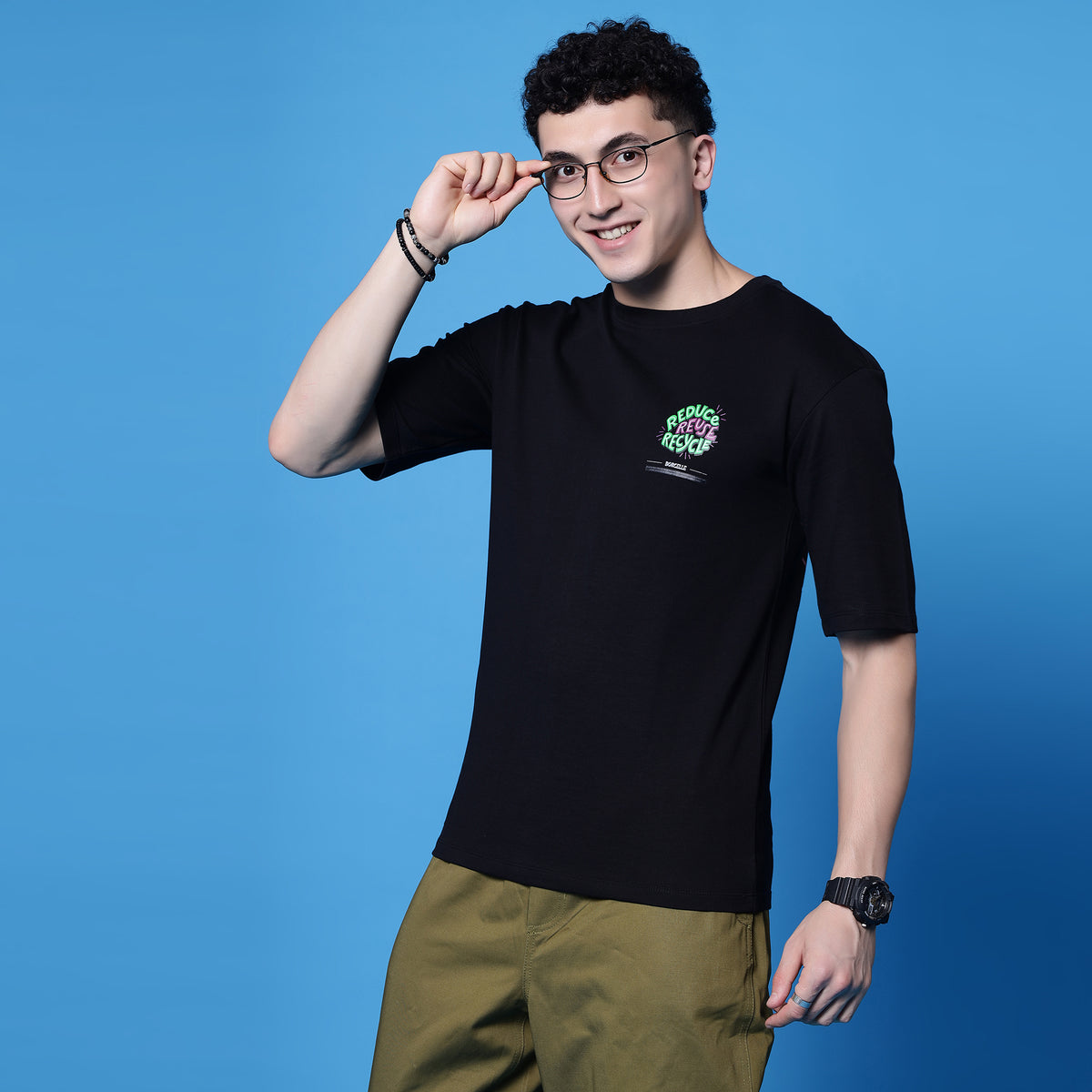 BORCELLE Black Oversized T-Shirt | 240 GSM French Terry Cotton | Streetwear Tee