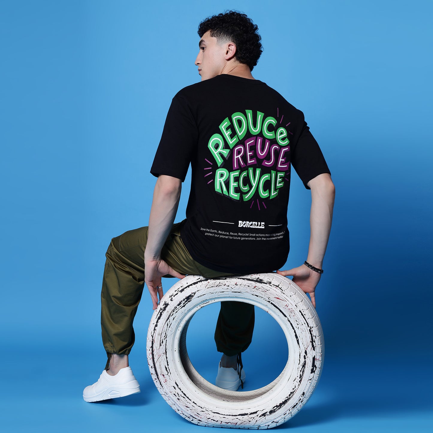 Reduce Reuse Recycle Oversized Tee - 240 GSM French Terry Cotton | Eco Graphic Print T-Shirt