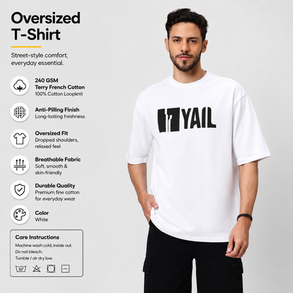 Premium White Oversized T-Shirt for Men | 240 GSM Terry Cotton | YAIL Clothing