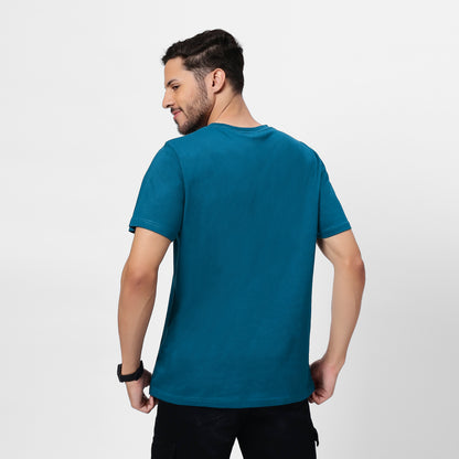 Men's Teal Blue Street Graphic Printed T-Shirt | 180 GSM Pure Cotton Bio-Wash Tee