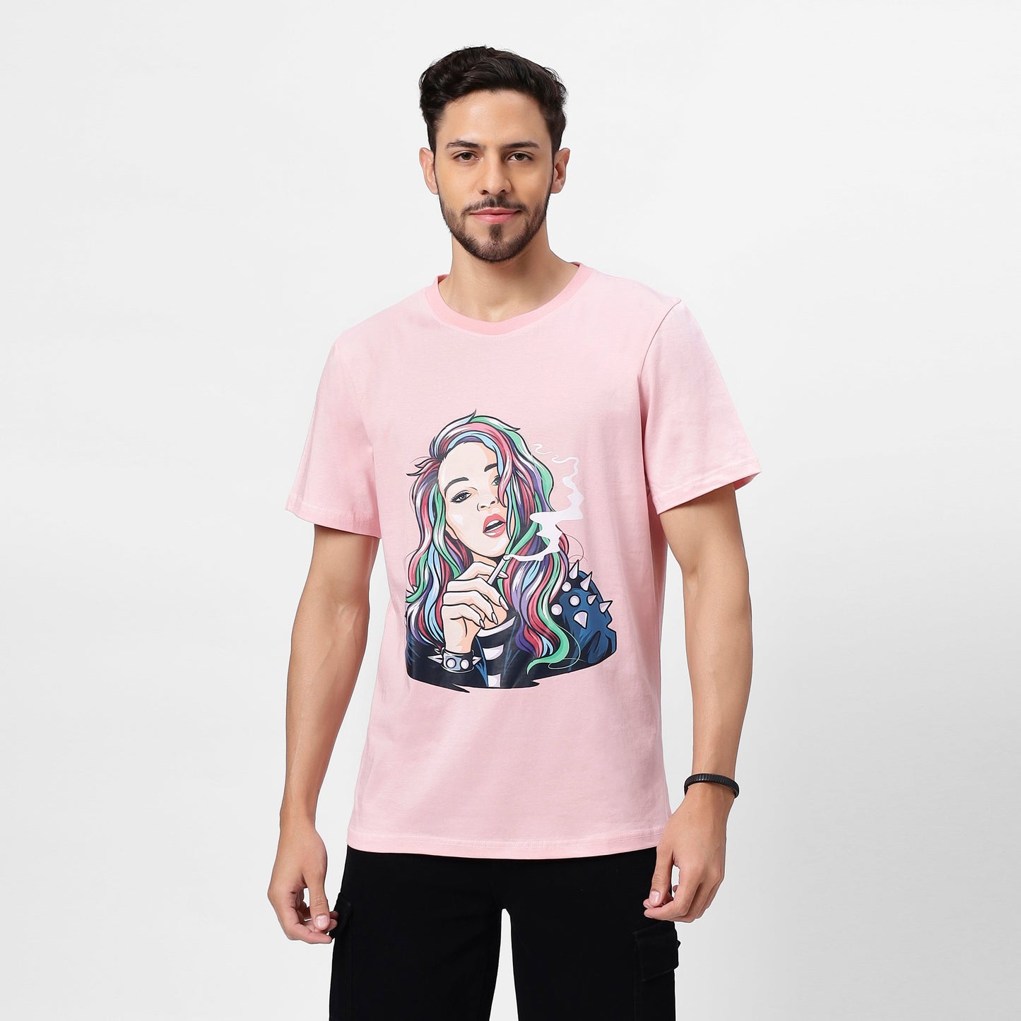 YAIL™ Baby Pink Pop Art Tee - 180 GSM Bio Wash Soft Cotton Regular Fit