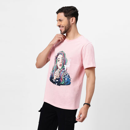 YAIL™ Baby Pink Pop Art Tee - 180 GSM Bio Wash Soft Cotton Regular Fit