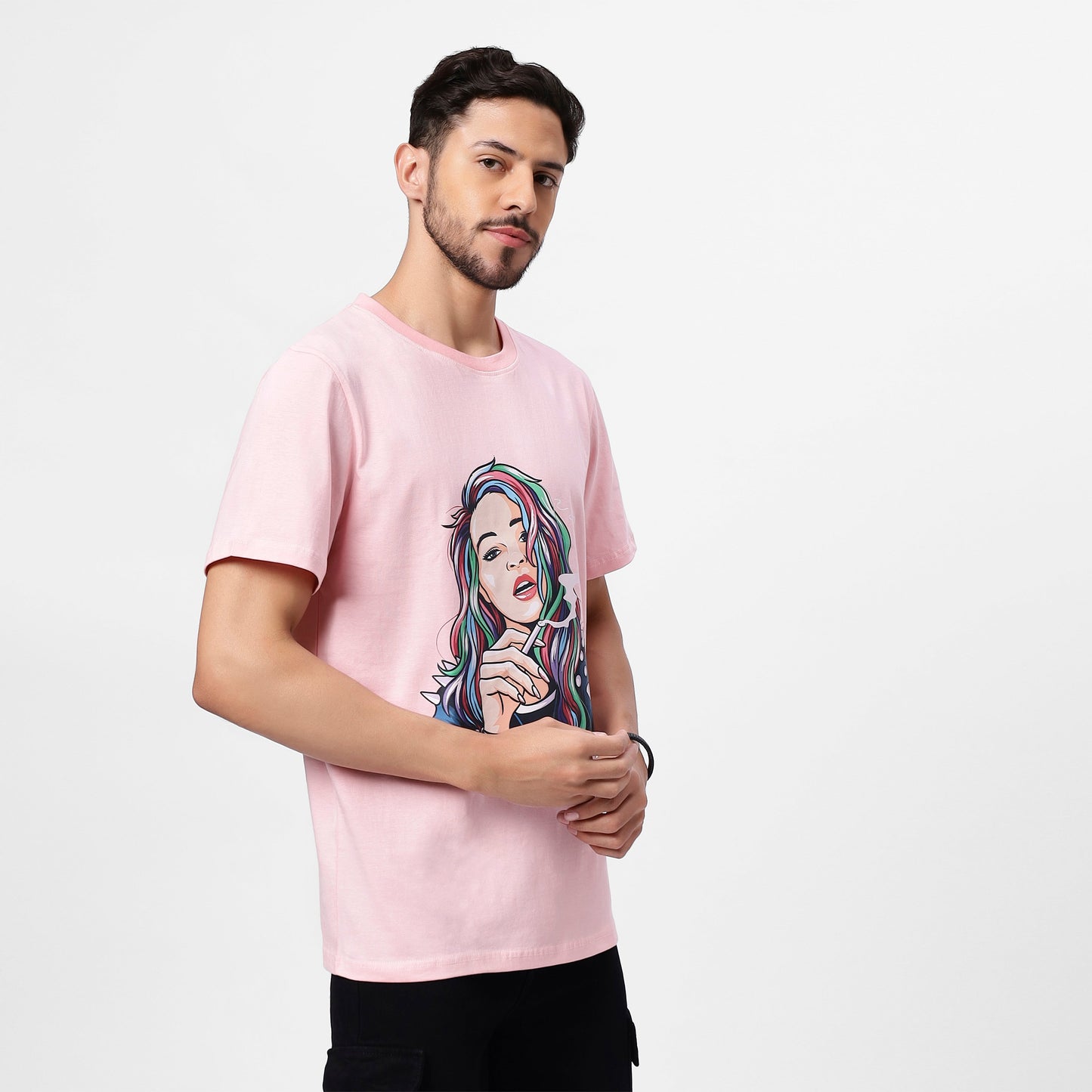 YAIL™ Baby Pink Pop Art Tee - 180 GSM Bio Wash Soft Cotton Regular Fit