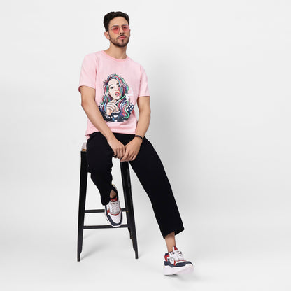 YAIL™ Baby Pink Pop Art Tee - 180 GSM Bio Wash Soft Cotton Regular Fit