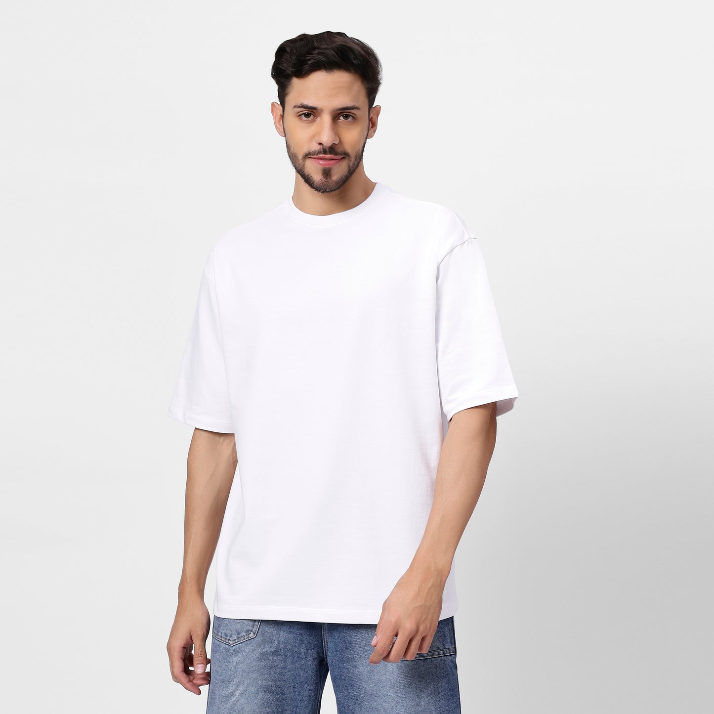 White Graphic Print Oversized Tee for Men – Retro Skater Cartoon Design
