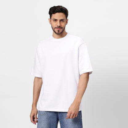 White Graphic Print Oversized Tee for Men – Retro Skater Cartoon Design