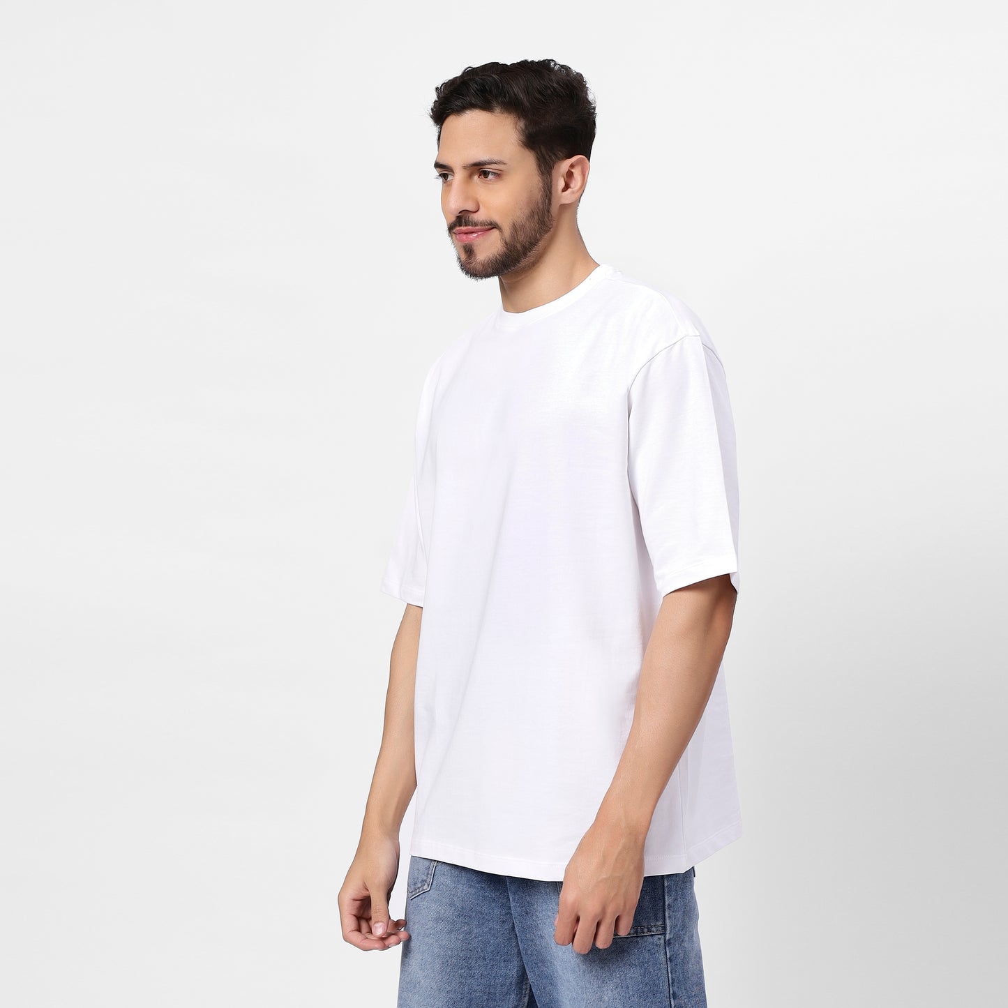 White Graphic Print Oversized Tee for Men – Retro Skater Cartoon Design