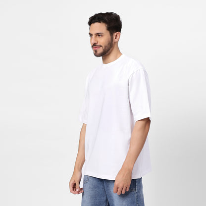 White Graphic Print Oversized Tee for Men – Retro Skater Cartoon Design