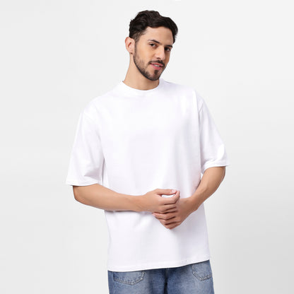 White Graphic Print Oversized Tee for Men – Retro Skater Cartoon Design