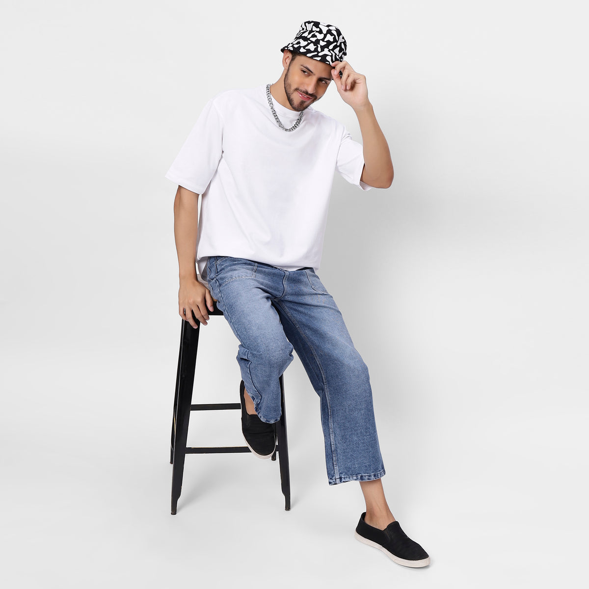 Retro Skater Oversized T-Shirt – White | 240 GSM French Terry | YAIL