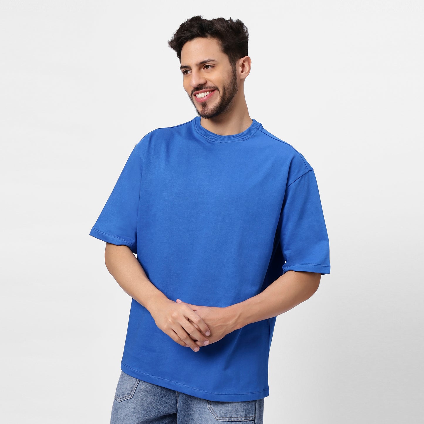 YAIL Men's Blue Oversized Earth Print T-Shirt | 240 GSM Cotton