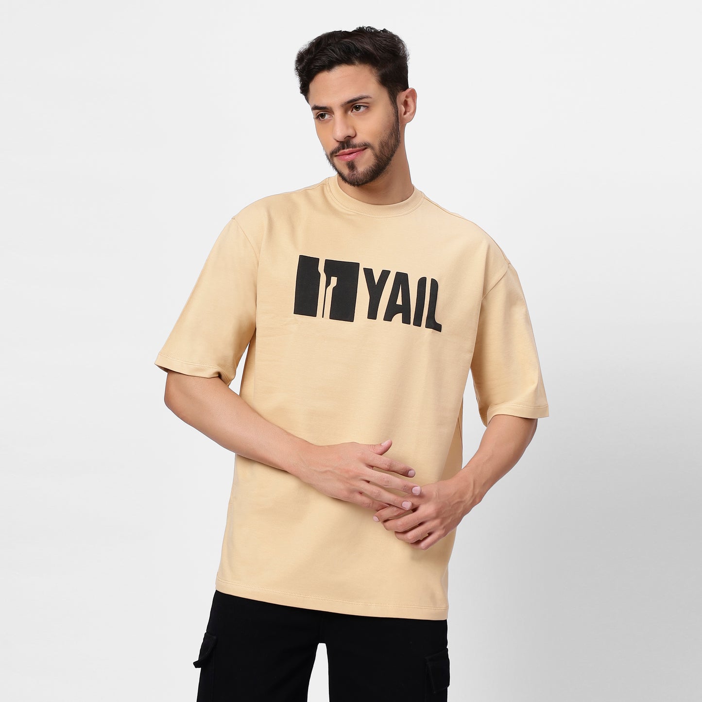 Beige Oversized Tee | Yes You Can Bear Graphic Back Print | Y2K Streetwear Statement Fit