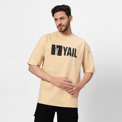 Beige Oversized Tee | Yes You Can Bear Graphic Back Print | Y2K Streetwear Statement Fit