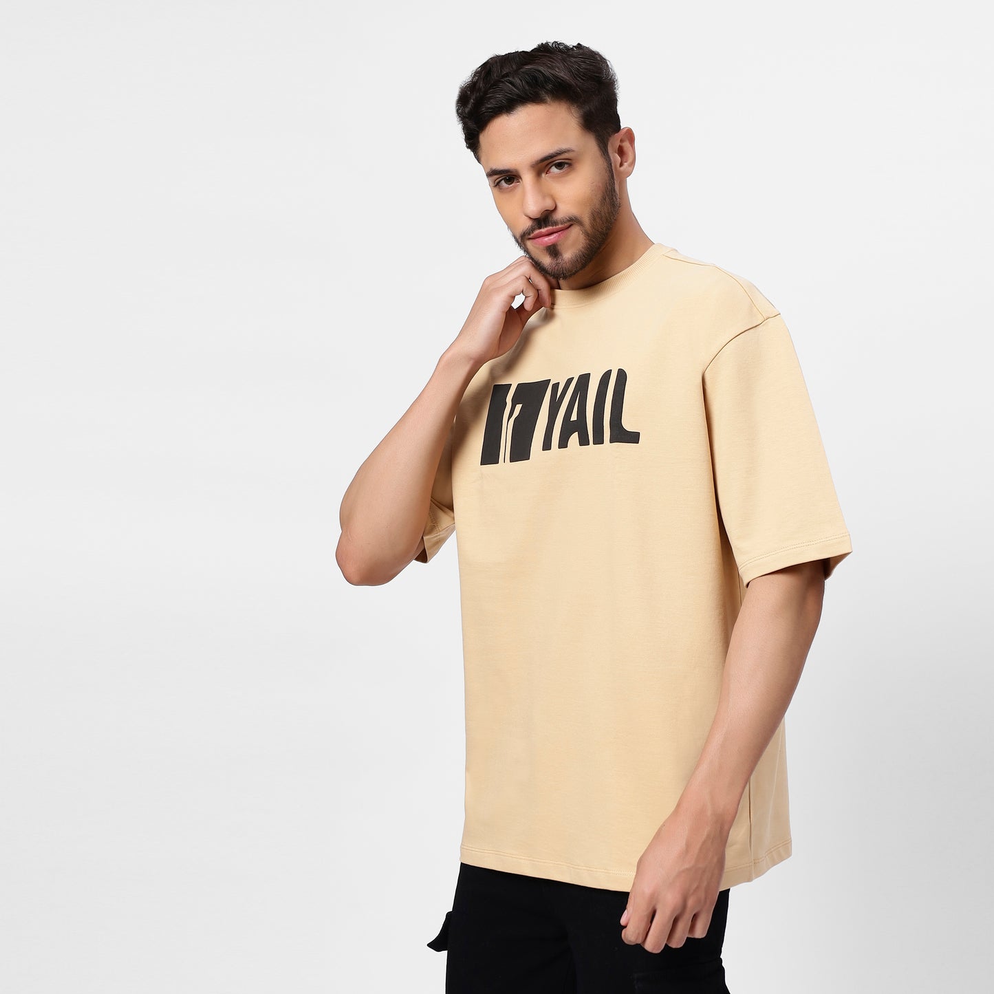 Beige Oversized Tee | Yes You Can Bear Graphic Back Print | Y2K Streetwear Statement Fit