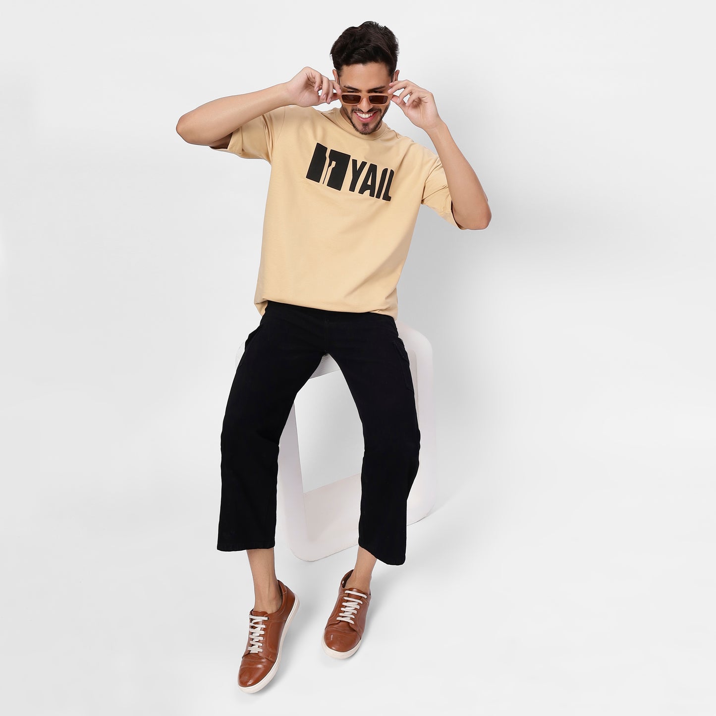 Beige Oversized Tee | Yes You Can Bear Graphic Back Print | Y2K Streetwear Statement Fit