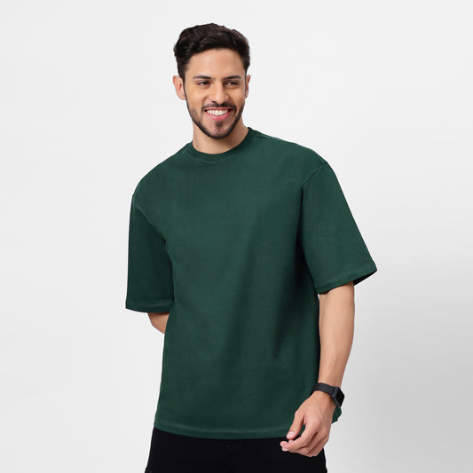 "GoScoot Printed Oversized T-Shirt – Bottle Green, 240 GSM Cotton"