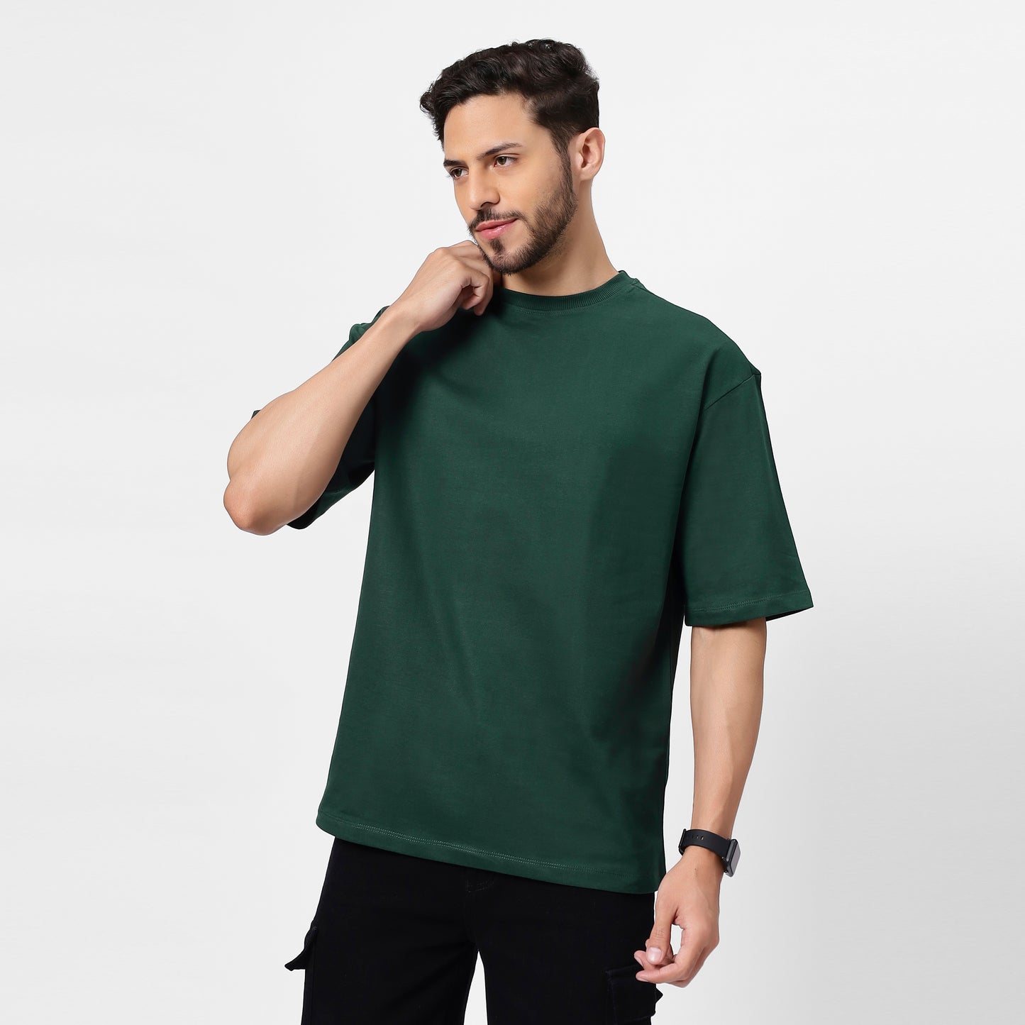 "GoScoot Printed Oversized T-Shirt – Bottle Green, 240 GSM Cotton"