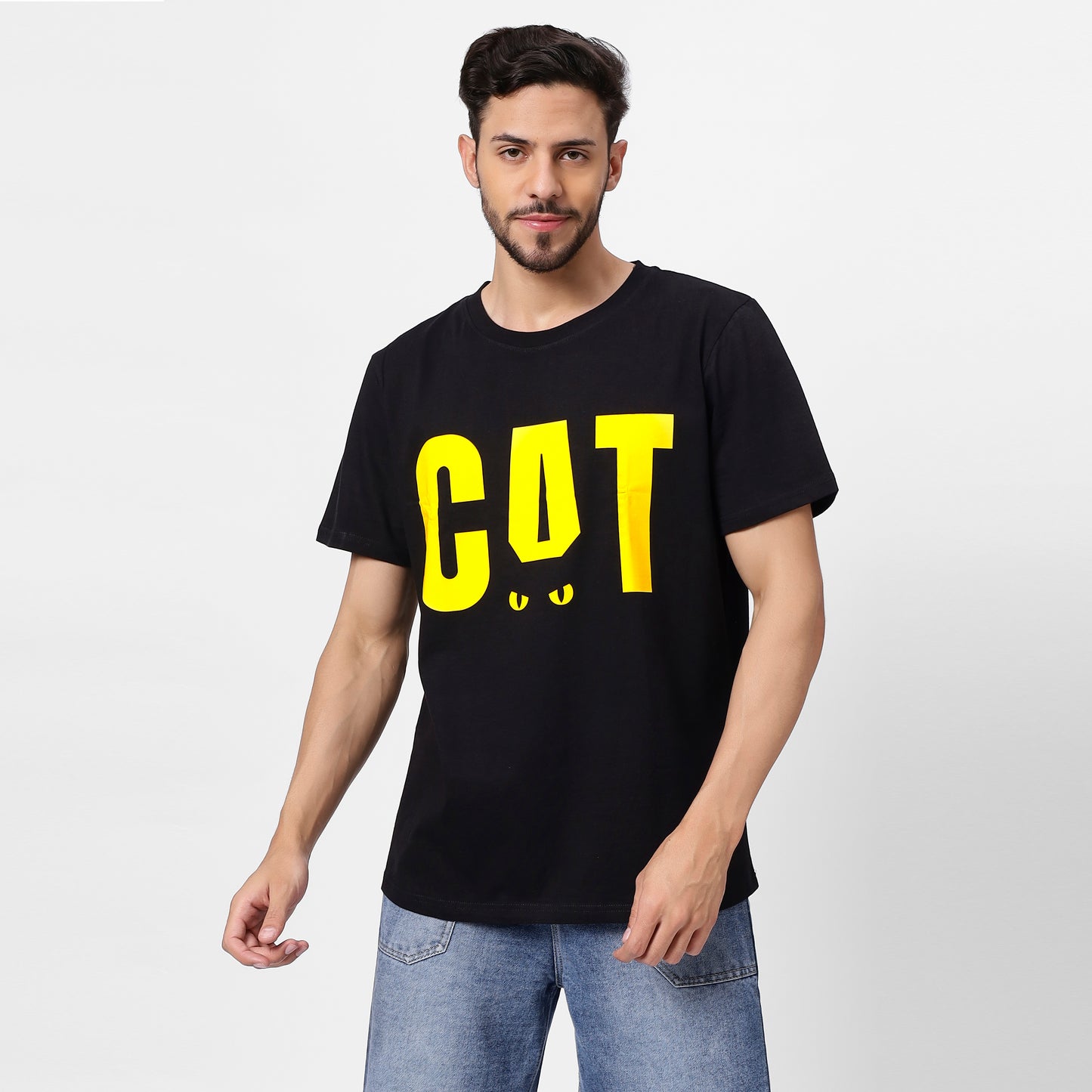 CAT Graphic Black T-Shirt for Men - 180 GSM | YAIL Clothing