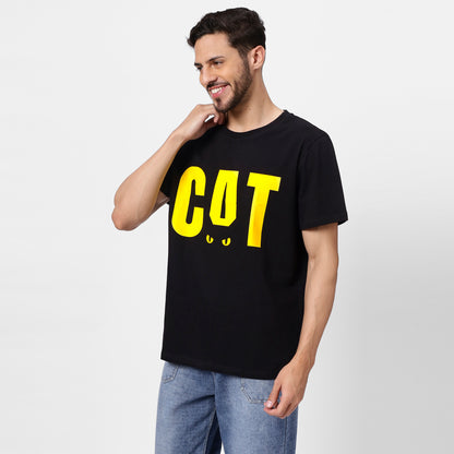 CAT Graphic Black T-Shirt for Men - 180 GSM | YAIL Clothing