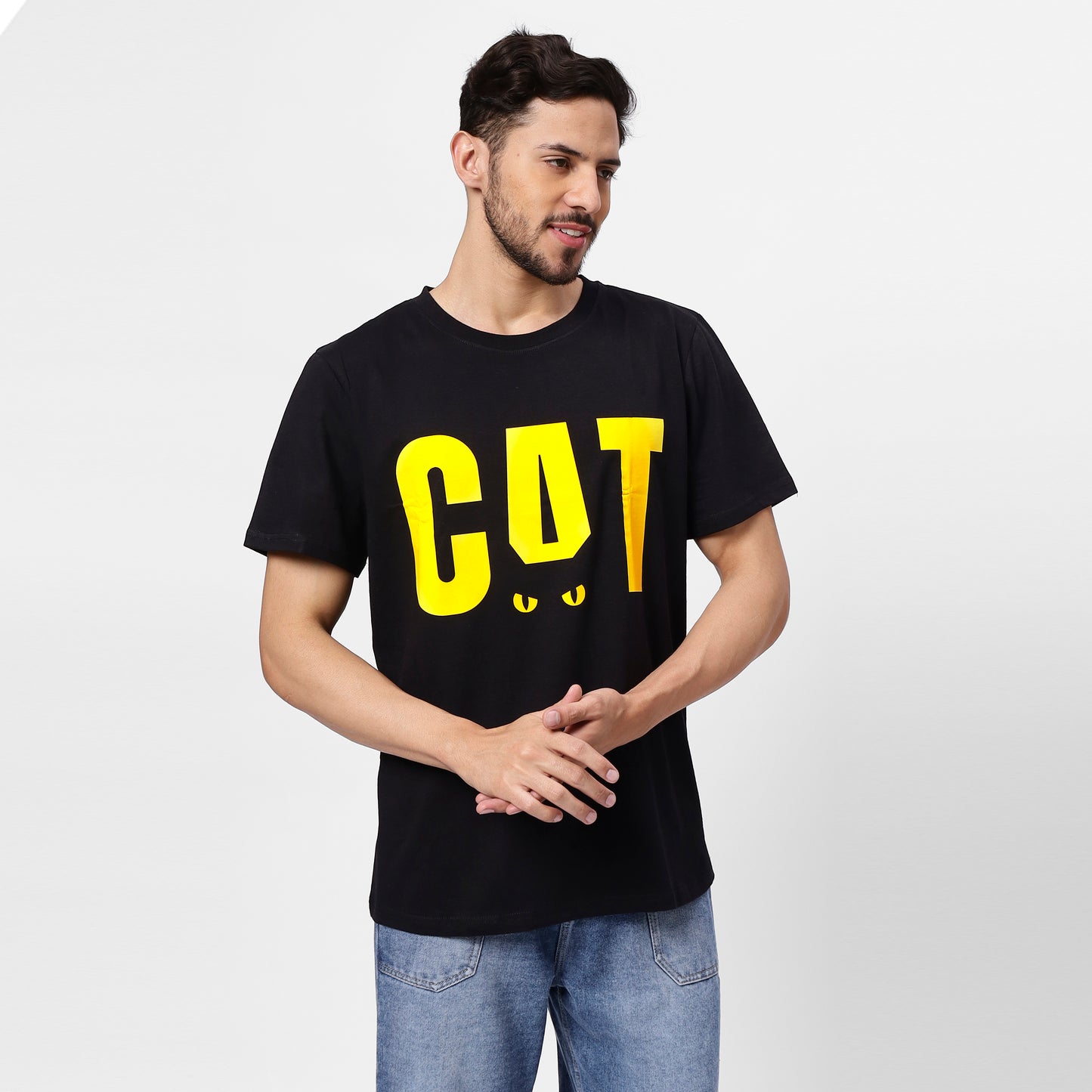 CAT Graphic Black T-Shirt for Men - 180 GSM | YAIL Clothing