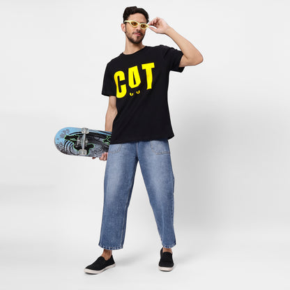 CAT Graphic Black T-Shirt for Men - 180 GSM | YAIL Clothing