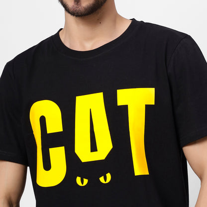CAT Graphic Black T-Shirt for Men - 180 GSM | YAIL Clothing