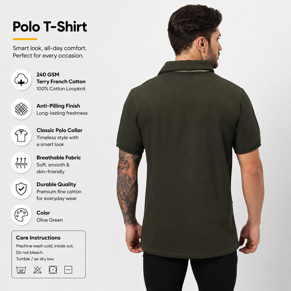Men’s Dark Olive 240 GSM French Terry Polo T-Shirt