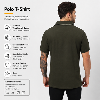 Men’s Dark Olive 240 GSM French Terry Polo T-Shirt