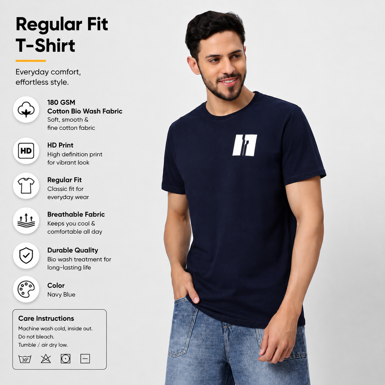 YAIL Navy Essential Tee - 180 GSM
