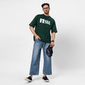 "Bottle Green Oversized Tee – Green Monster Graphic, 240 GSM French Terry Cotton"